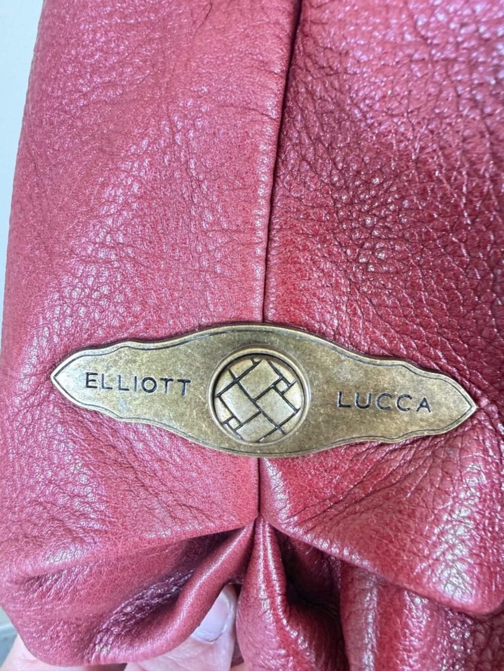 Elliott Lucca Pebbled Leather Bucket Bag Hobo Shoulder Purse Berry Red - Picture 3 of 12